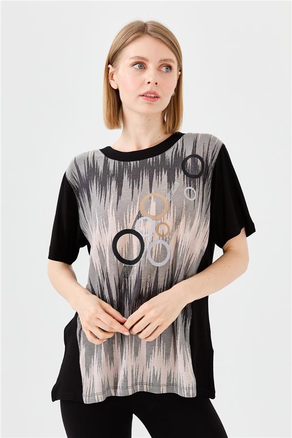 Женская хлопковая футболка с рисунком кольца черная