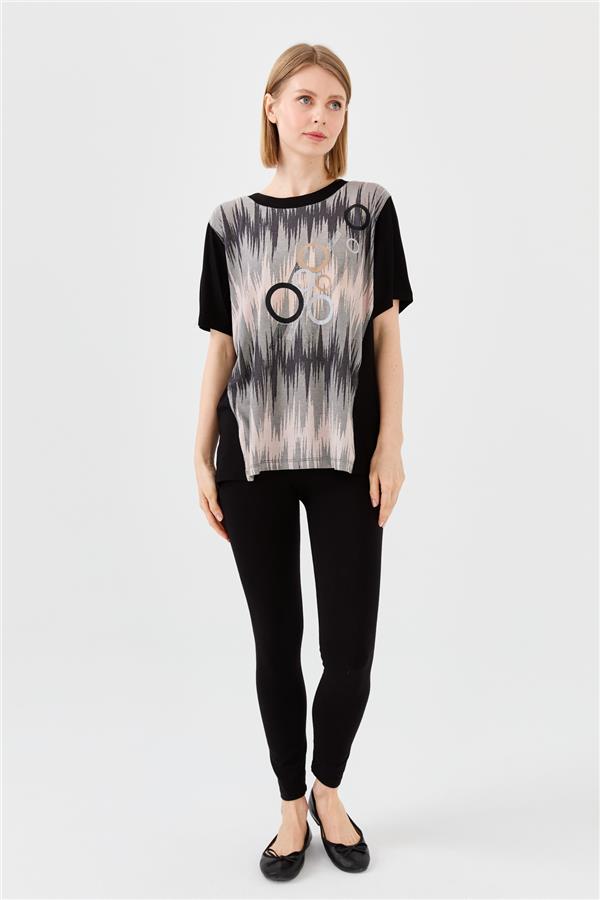 Женская хлопковая футболка с рисунком кольца черная