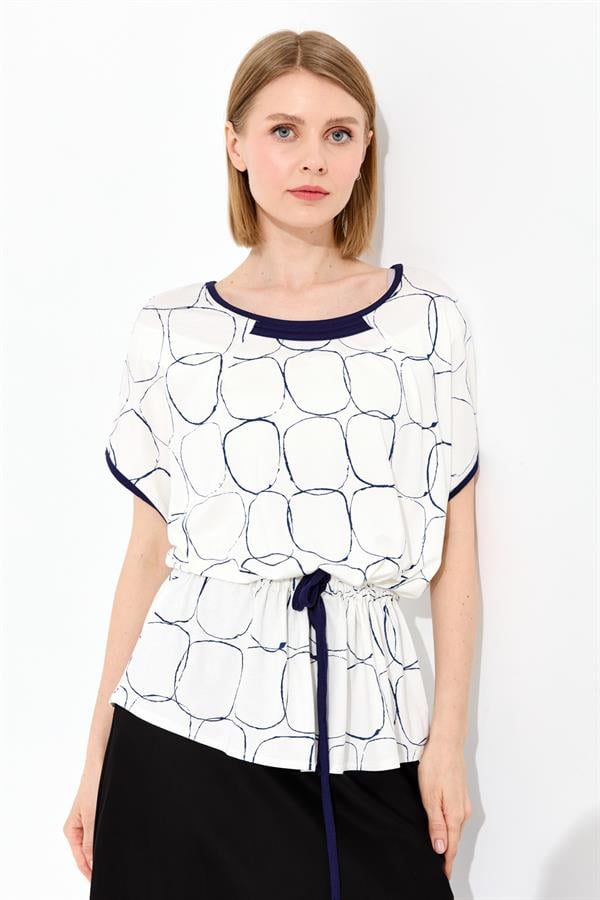 Kadın Sıfır Yaka İki Renk Penye T-shirt Ekru/Laci