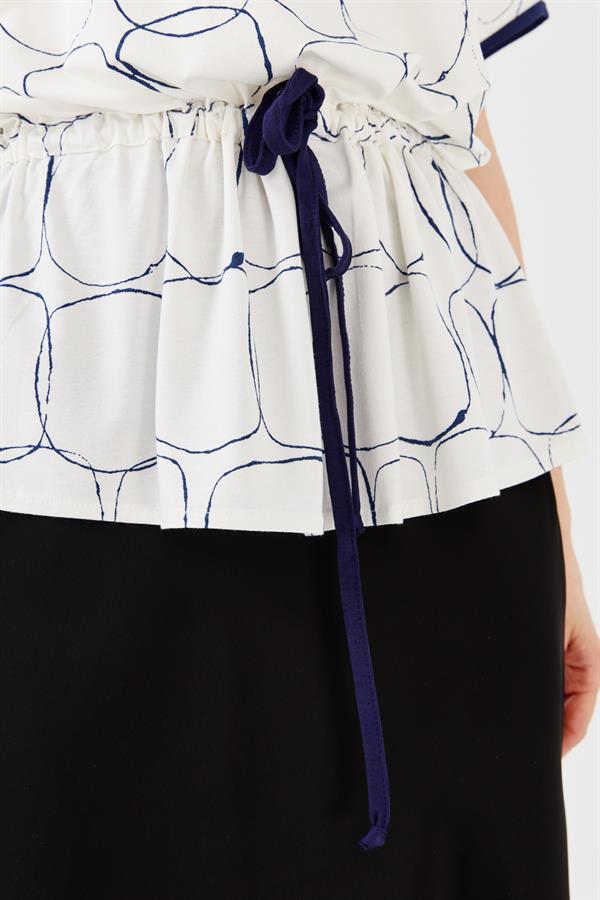 Kadın Sıfır Yaka İki Renk Penye T-shirt Ekru/Laci