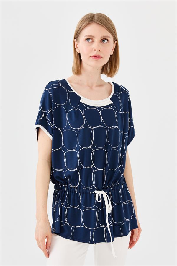 Kadın Sıfır Yaka İki Renk Penye T-shirt Laci/Ekru