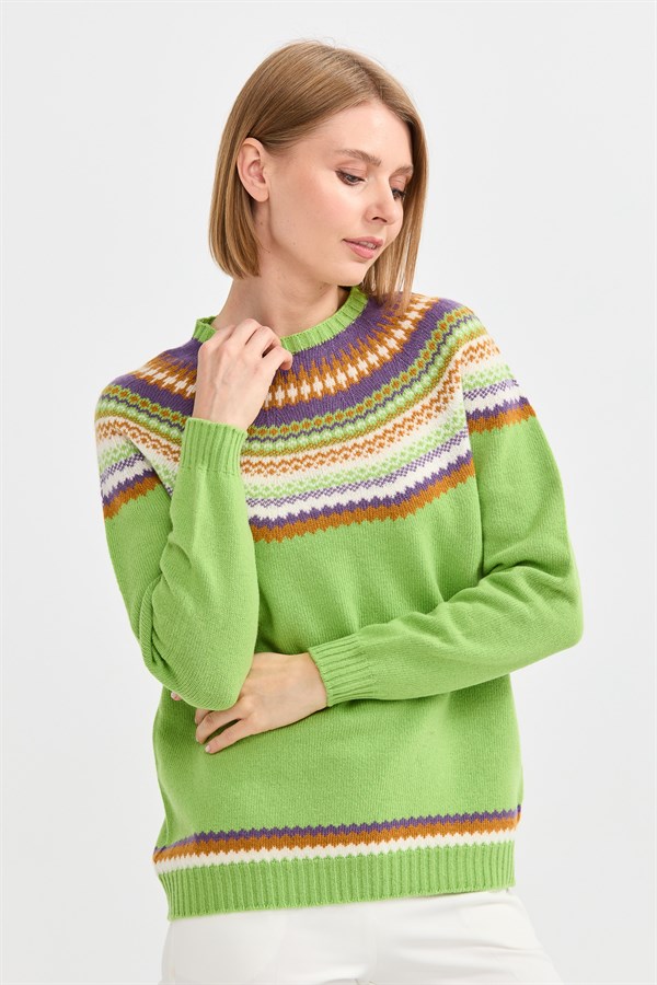 Женский шерстяной свитер с круглым вырезом и отделкой Светло-сливово-зеленый