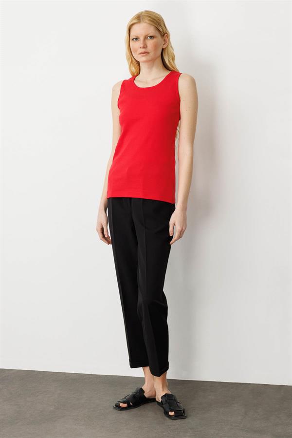 Kadın Sıfır Yaka Kaşkorse Pamuklu Askılı T-shirt Kırmızı