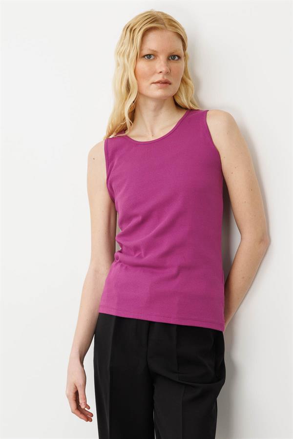 Kadın Sıfır Yaka Kaşkorse Pamuklu Askılı T-shirt Sıklamen