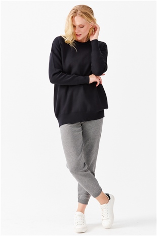 Женская блузка с круглым вырезом синяя