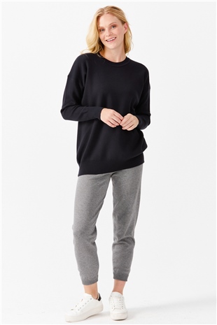 Женская блузка с круглым вырезом синяя