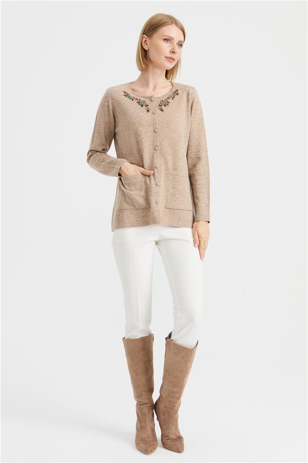 Женская шерстяная куртка с кружевной вышивкой и нулевым воротником