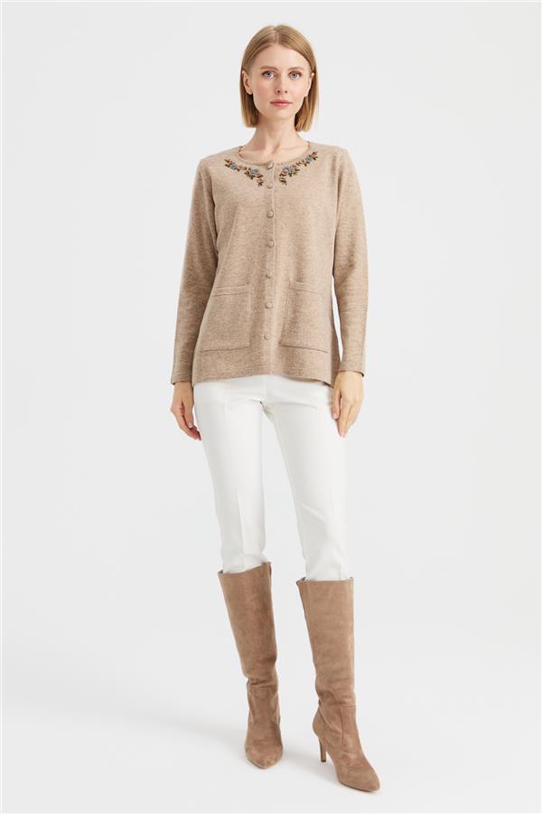 Женская шерстяная куртка с кружевной вышивкой и нулевым воротником