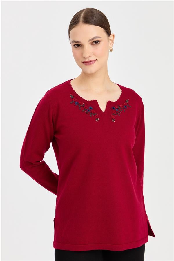 Kadın Sıfır Yaka Kenarı Dantel İşlemeli Yün Kazak V.Çürüğü