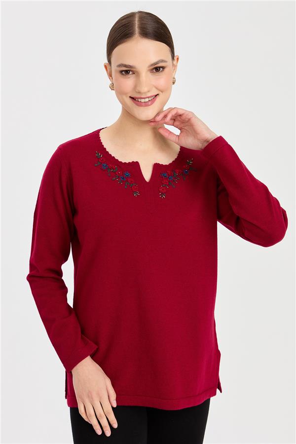Kadın Sıfır Yaka Kenarı Dantel İşlemeli Yün Kazak V.Çürüğü