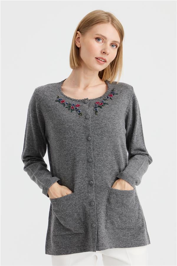 Женская шерстяная куртка с кружевной вышивкой и нулевым воротником