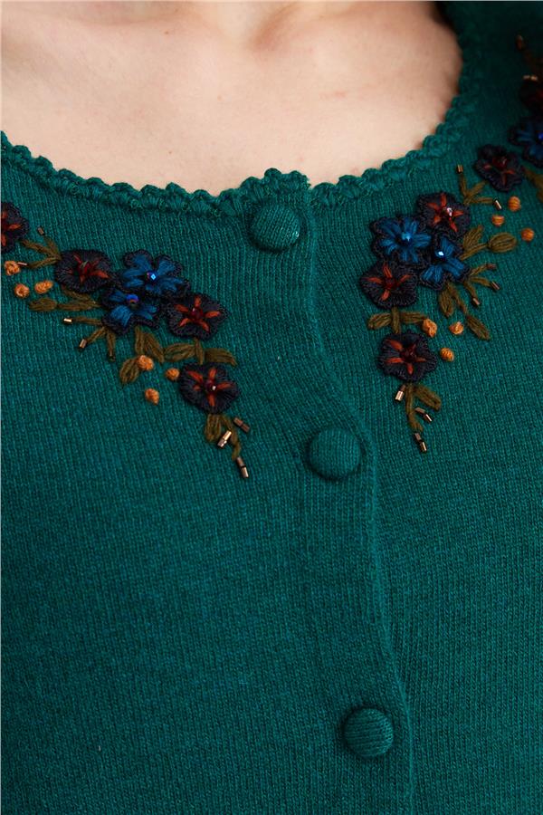 Женская шерстяная куртка с кружевной вышивкой и нулевым воротником