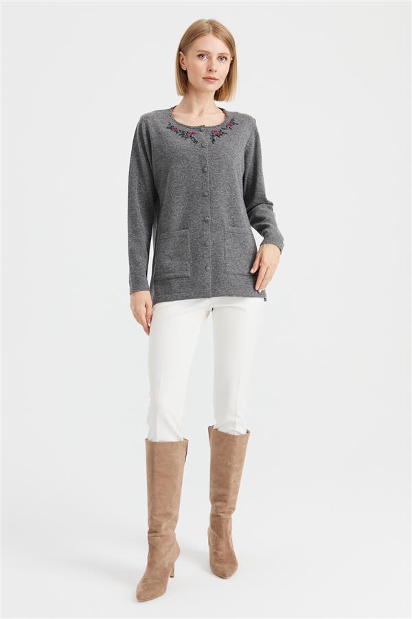 Женская шерстяная куртка с кружевной вышивкой и нулевым воротником