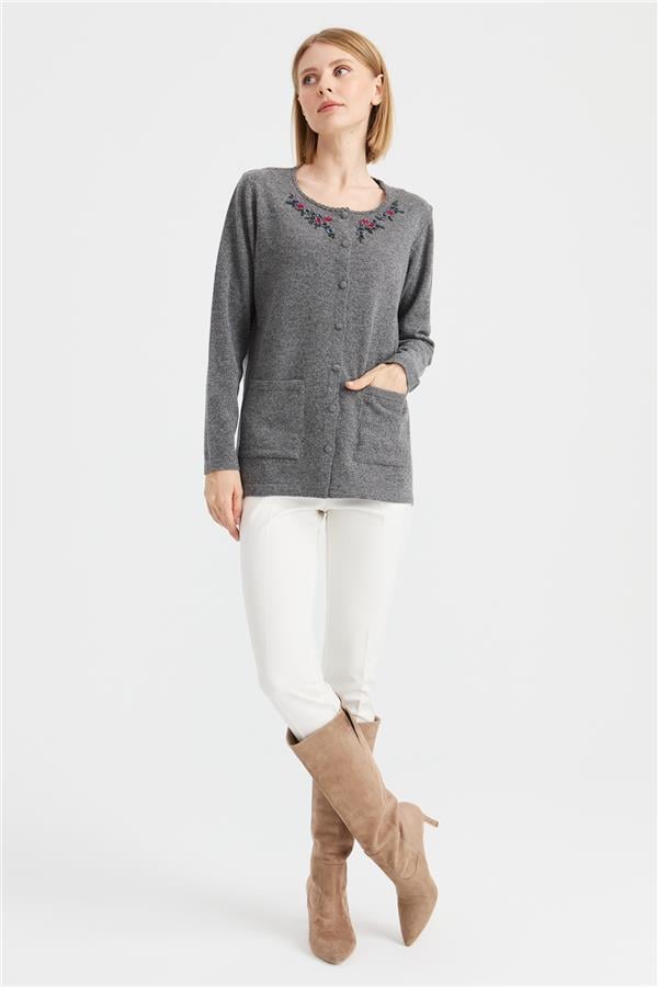 Женская шерстяная куртка с кружевной вышивкой и нулевым воротником