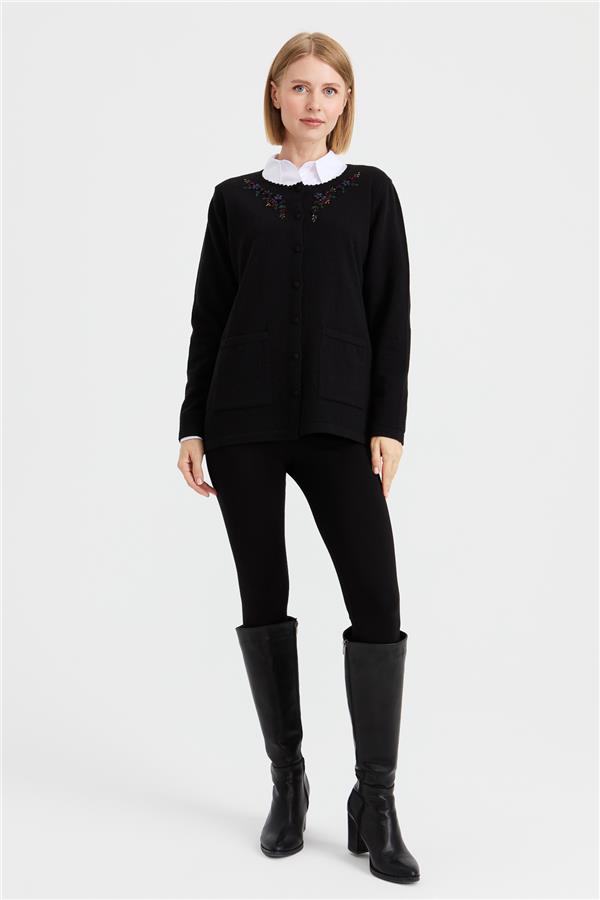 Женская шерстяная куртка с кружевной вышивкой и нулевым воротником