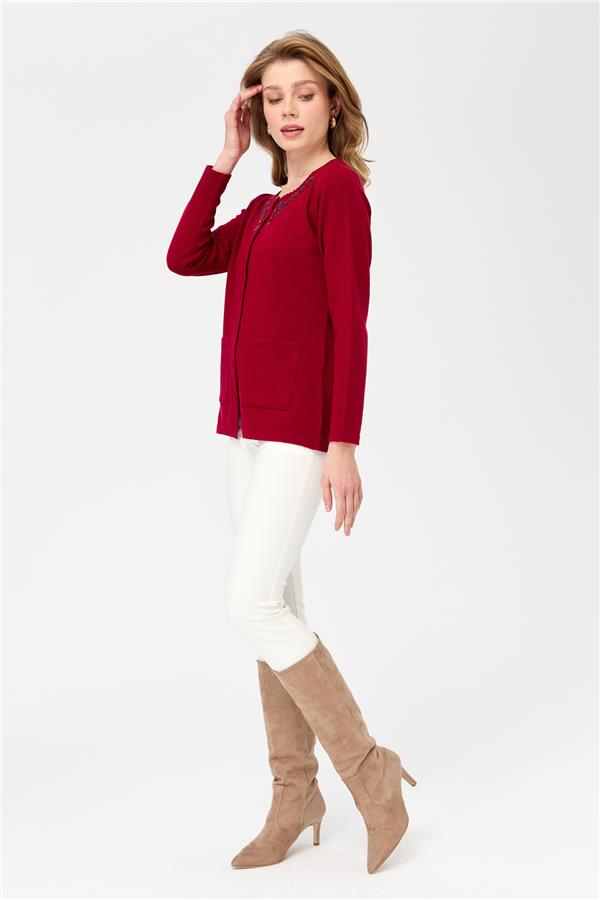 Женская шерстяная куртка с кружевной вышивкой и нулевым воротником