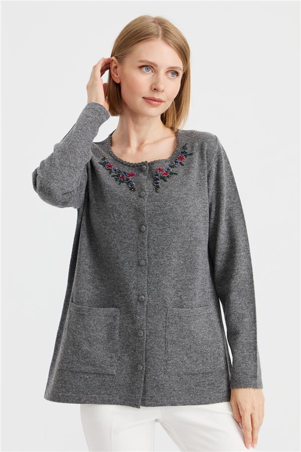Женская шерстяная куртка с кружевной вышивкой и нулевым воротником