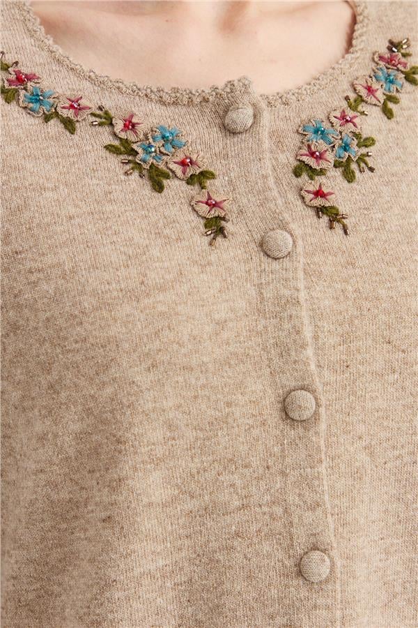 Женская шерстяная куртка с кружевной вышивкой и нулевым воротником