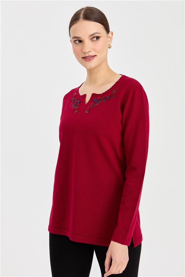 Kadın Sıfır Yaka Kenarı Dantel İşlemeli Yün Kazak V.Çürüğü