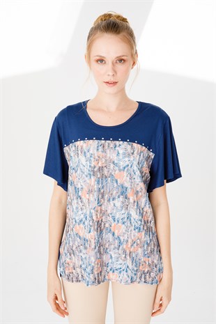 Womens Crew Neck Blouse Indgo