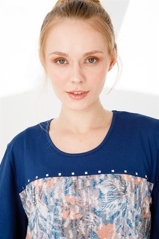 Womens Crew Neck Blouse Indgo