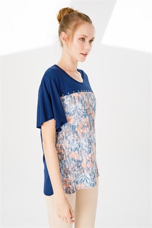 Womens Crew Neck Blouse Indgo