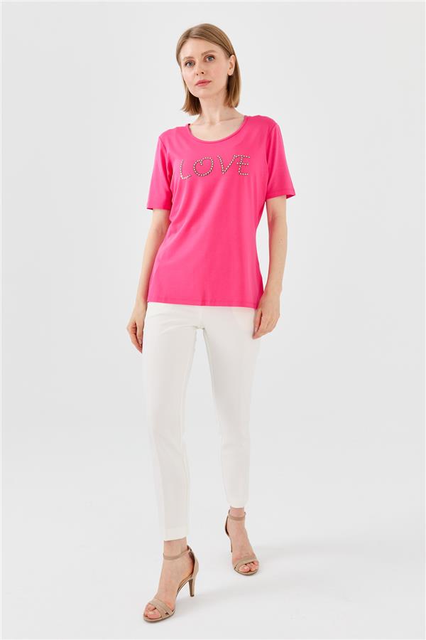 Женская футболка из хлопка с круглым вырезом, короткими рукавами и надписью Love, фуксия