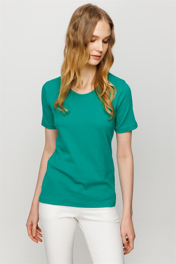 Женская хлопковая облегающая футболка с круглым вырезом и коротким рукавом зеленая