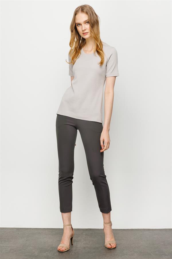 Женская хлопковая облегающая футболка с круглым вырезом и коротким рукавом серая