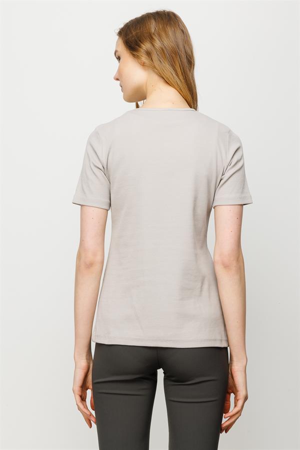 Женская хлопковая облегающая футболка с круглым вырезом и коротким рукавом серая
