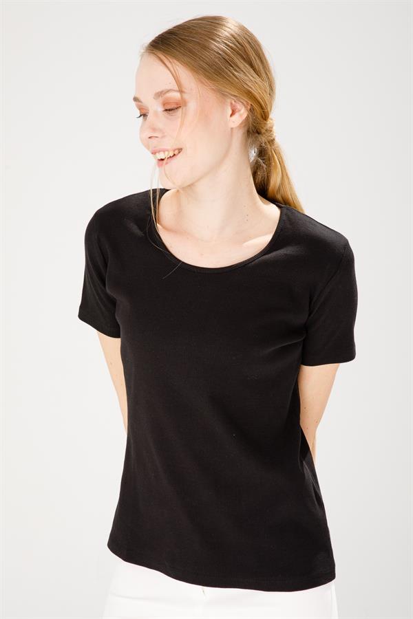 Женская хлопковая облегающая футболка с круглым вырезом и коротким рукавом черная