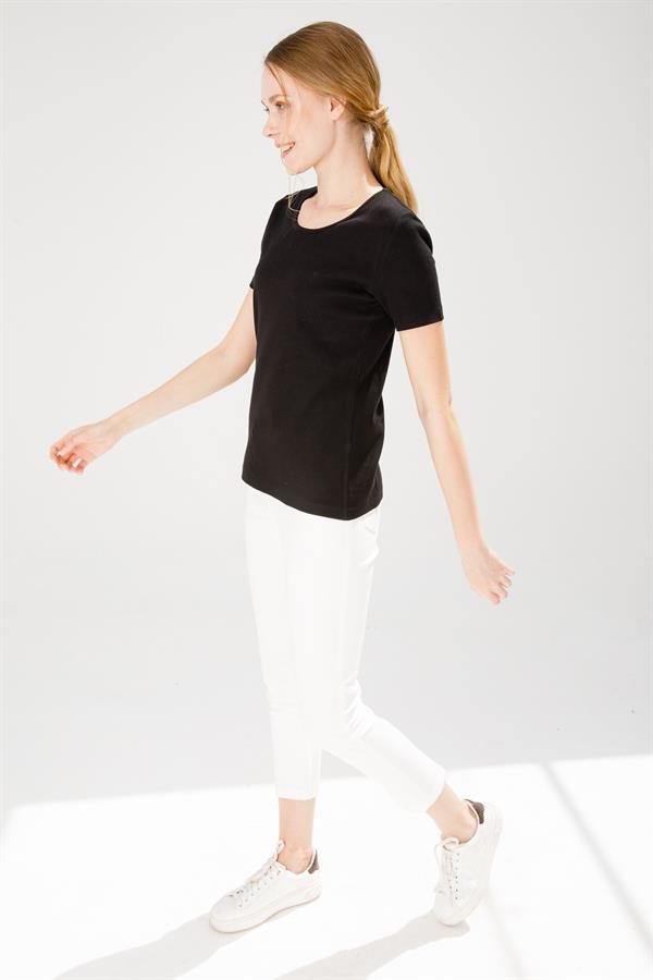 Женская хлопковая облегающая футболка с круглым вырезом и коротким рукавом черная