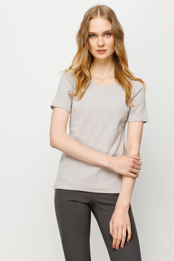 Женская хлопковая облегающая футболка с круглым вырезом и коротким рукавом серая