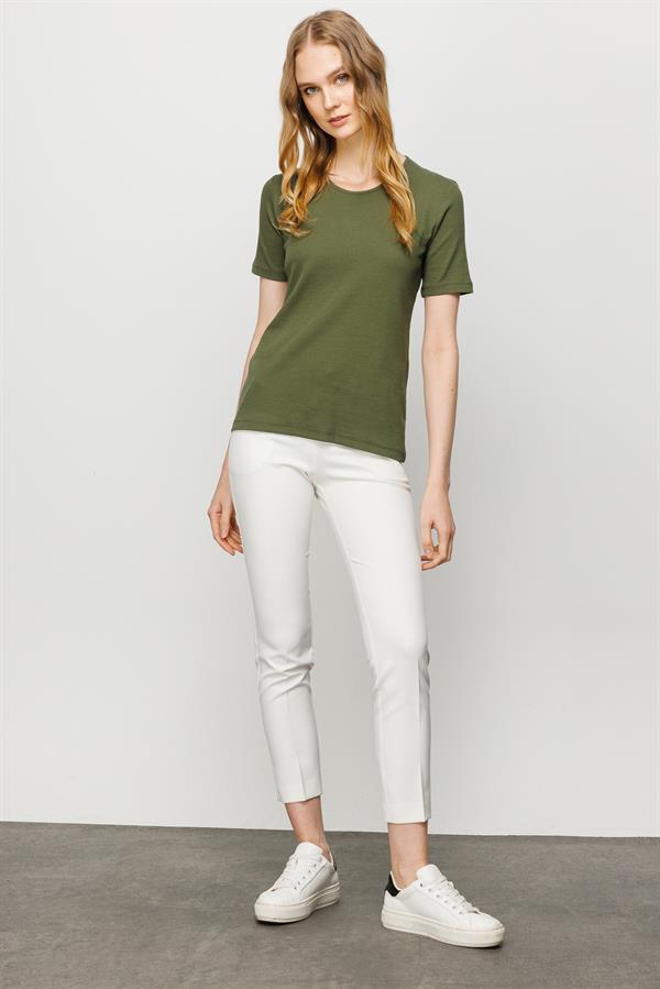 Женская хлопковая облегающая футболка с круглым вырезом и коротким рукавом хаки