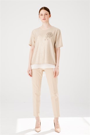 Womens Crew Neck Short Sleeve Chiffon Shiny Fabric Blouse Gold