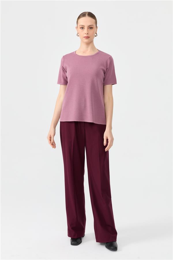 Kadın Sıfır Yaka Kısa Kollu Basic Yün Bluz G.Kurusu