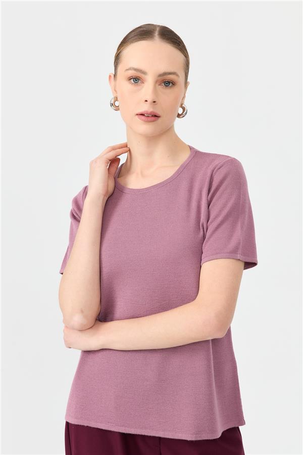 Kadın Sıfır Yaka Kısa Kollu Basic Yün Bluz G.Kurusu