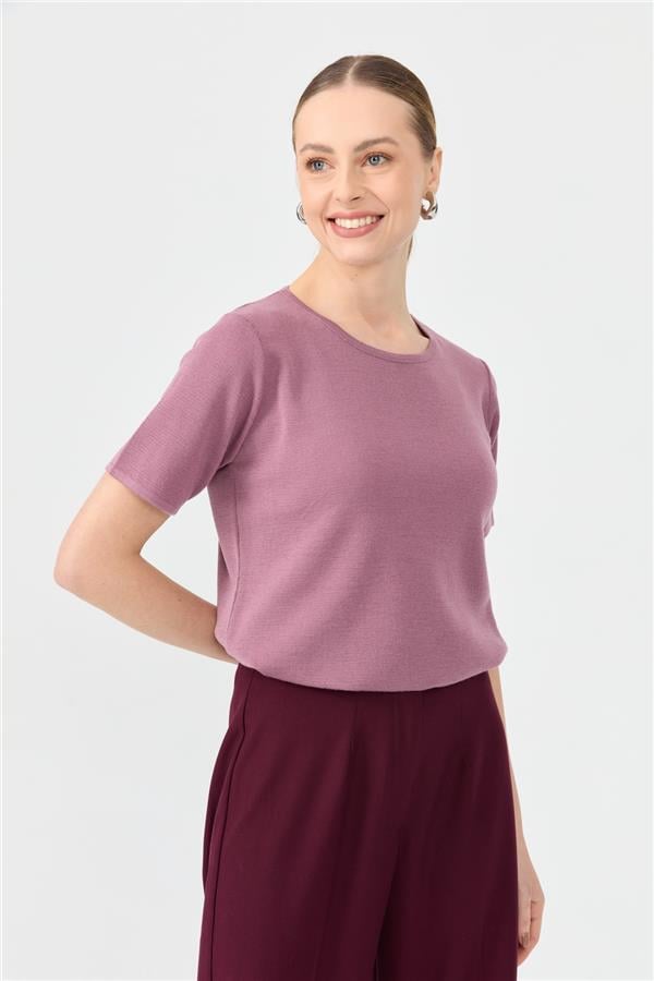 Kadın Sıfır Yaka Kısa Kollu Basic Yün Bluz G.Kurusu