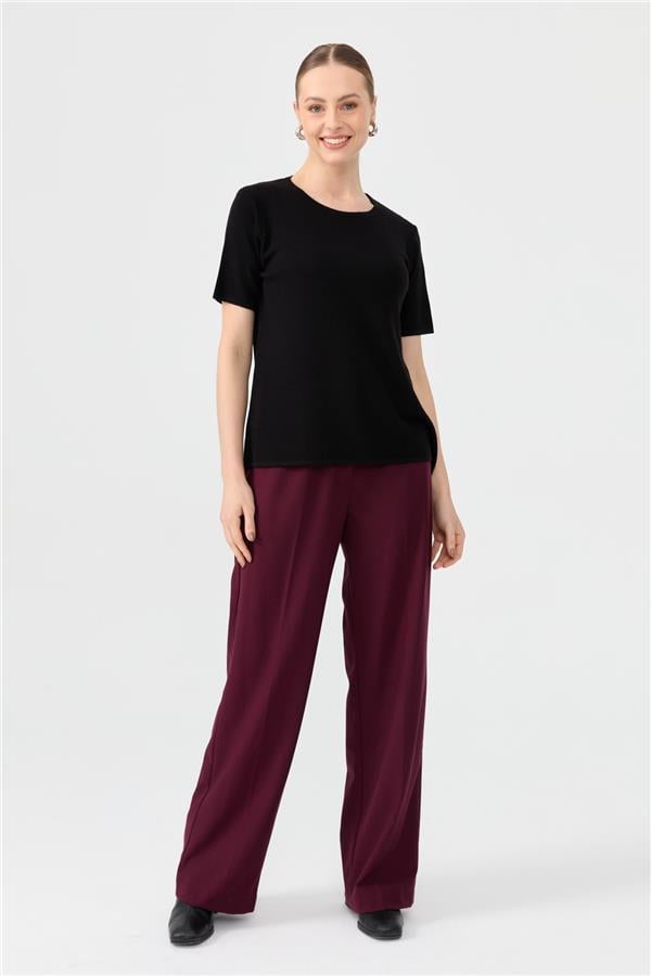 Kadın Sıfır Yaka Kısa Kollu Basic Yün Bluz Siyah