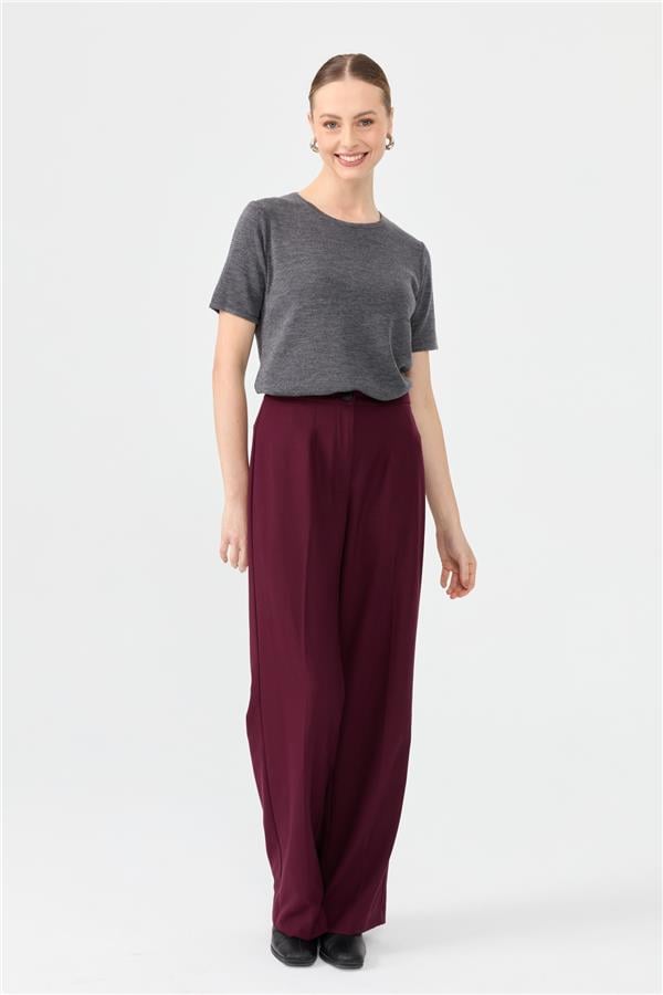 Kadın Sıfır Yaka Kısa Kollu Basic Yün Bluz A.Füme