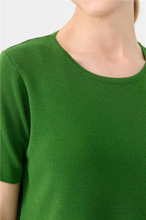 Kadın Sıfır Yaka Kısa Kollu Basic Yün Bluz K.Yosun