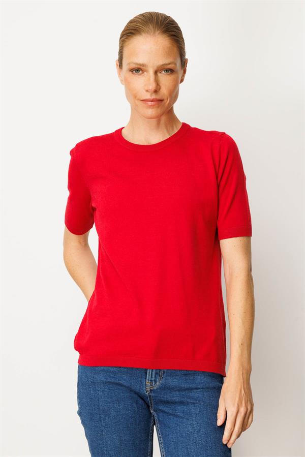 Kadın Sıfır Yaka Kısa Kollu Düz Bluz K.Kırmızı