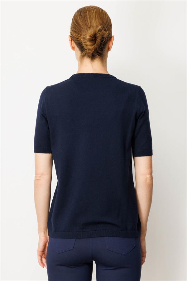 Kadın Sıfır Yaka Kısa Kollu Düz Bluz Lacivert