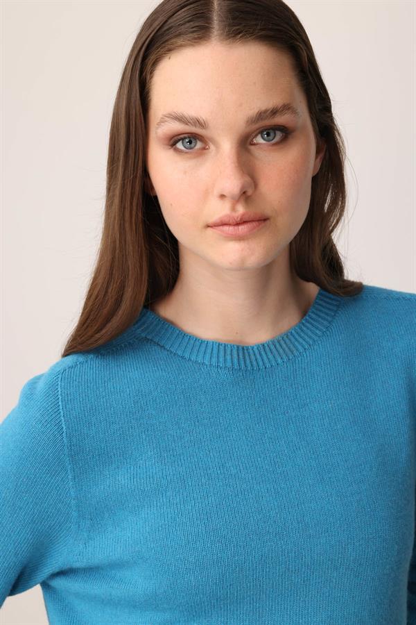 Kadın Sıfır Yaka Klasik Kaşmir Kazak K.Mavi