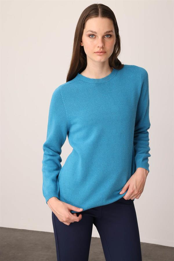 Kadın Sıfır Yaka Klasik Kaşmir Kazak K.Mavi