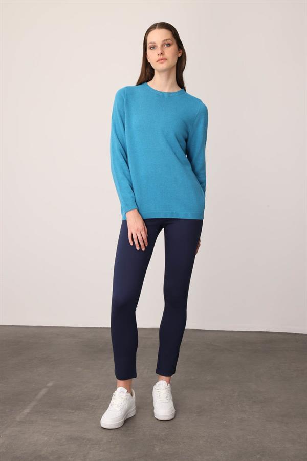 Kadın Sıfır Yaka Klasik Kaşmir Kazak K.Mavi