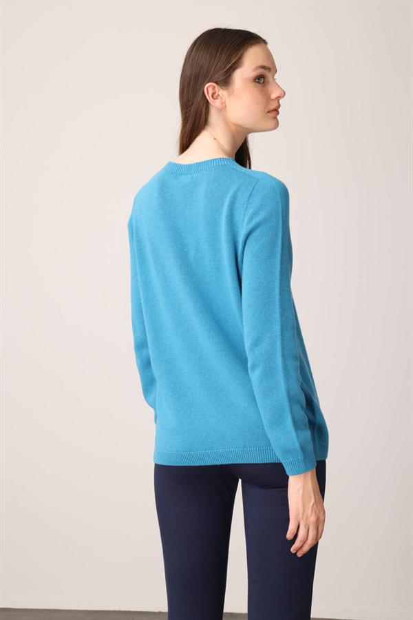Kadın Sıfır Yaka Klasik Kaşmir Kazak K.Mavi