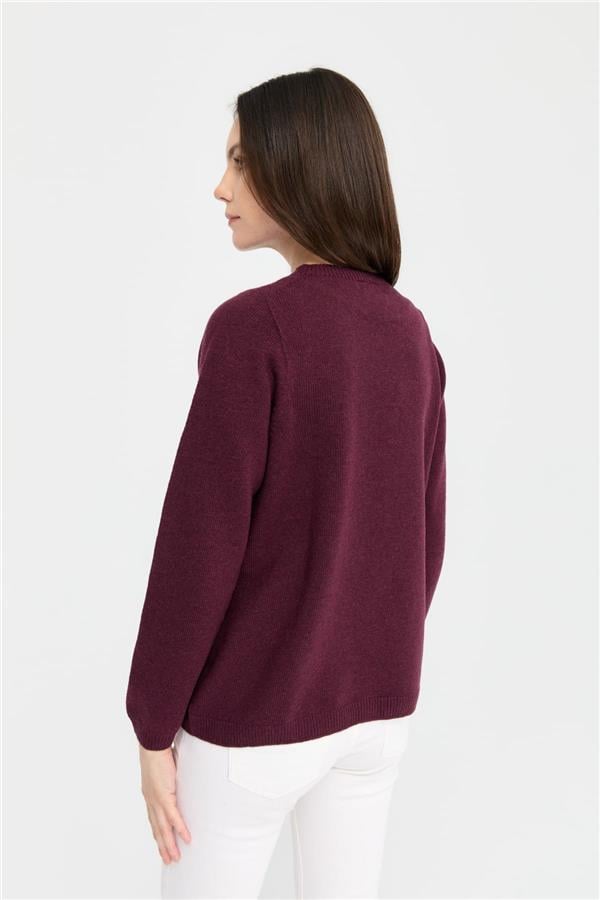 Kadın Sıfır Yaka Klasik Yün Kazak K.Mürdüm