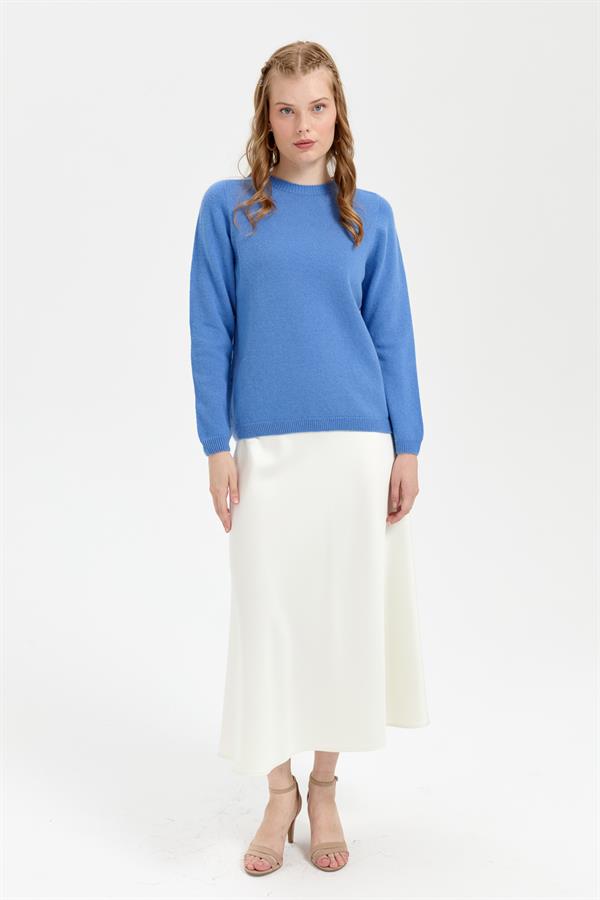 Kadın Sıfır Yaka Klasik Yün Kazak O.Mavi