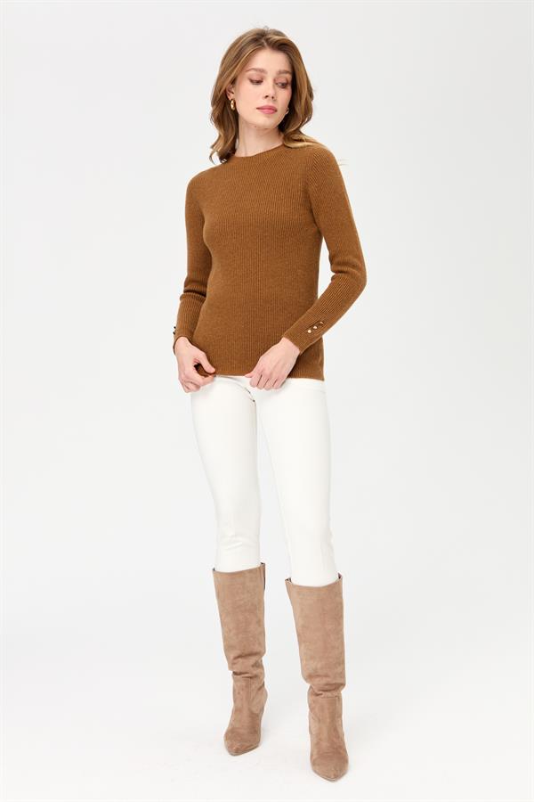 Женский шерстяной свитер на пуговицах с круглым вырезом